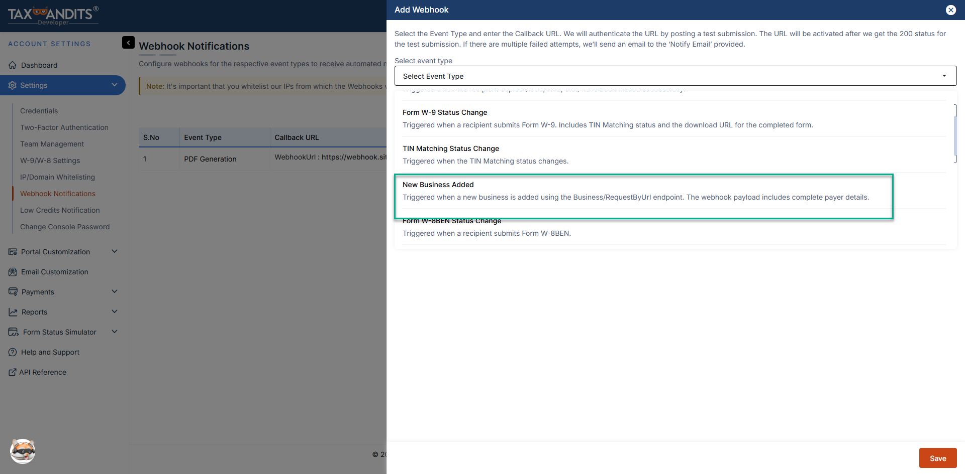 Business Complete Webhook